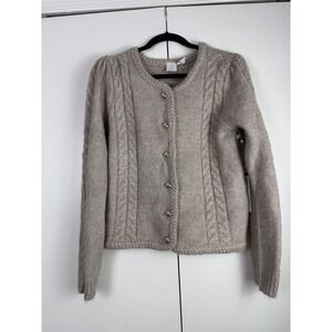 Joie Taupe Cable Knit Button Front Cardigan Sweater Silver Buttons Size S